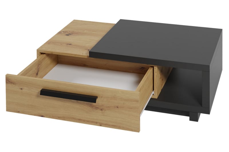 IngRamme Sofabord 90 cm med Oppbevaringsskuff + Hylle - Natur/Svart - Møbler - Bord - Sofabord