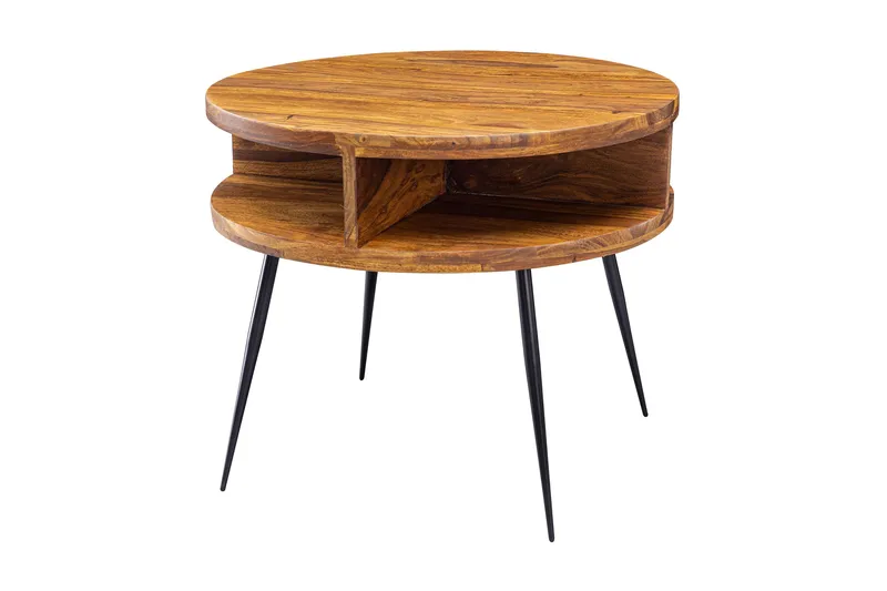 Irias Sofabord 60 cm med Oppbevaring Hylle Rundt, Massivt Tre/Svart