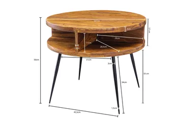 Irias Sofabord 60 cm med Oppbevaring Hylle Rundt - Massivt Tre/Svart - Møbler - Bord - Sofabord