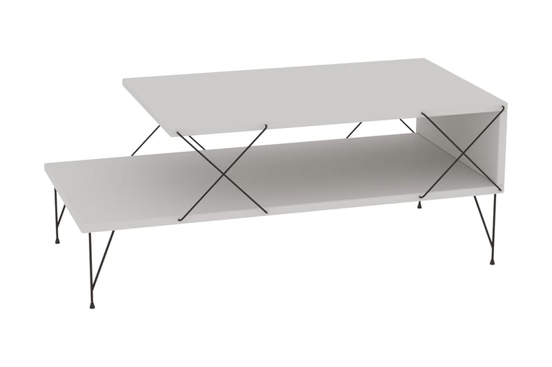 Jaennis Sofabord 100 cm - Hvit/Svart - Sofabord - Sammenleggbart bord - Speilbord - Sofabord med oppbevaring - Sofabord med hjul - Hev og senkbart sofabord