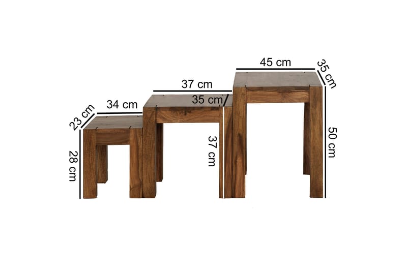 Jaisen Settbord 45 cm 3 Bord - Massivt Tre - Møbler - Bord - Sofabord