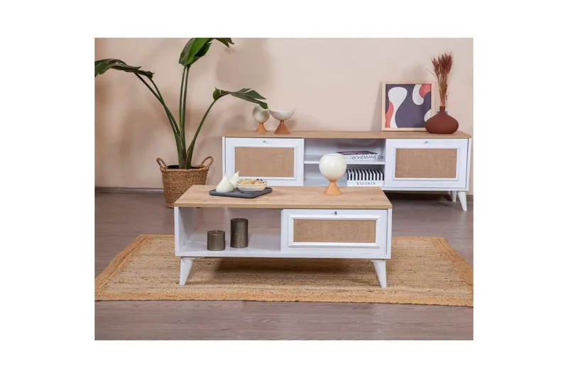 Sofabord Jatinder Hvit / Eik - Hvit / Eik - Møbler - Bord - Sofabord