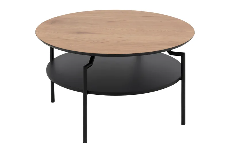 Jennifer 80 cm Rundt Sofabord med Hylle i Tre med Malt Tre - Brun - Møbler - Bord - Sofabord