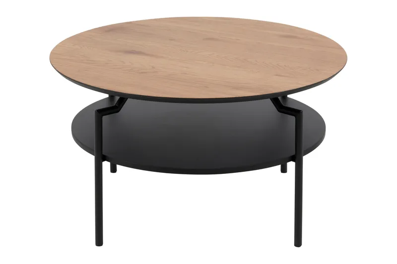 Jennifer 80 cm Rundt Sofabord med Hylle i Tre med Malt Tre, Brun