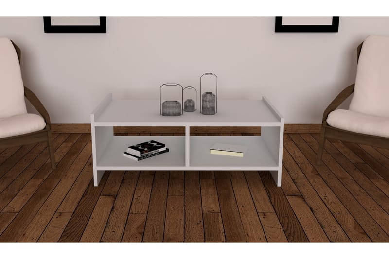 Jysaiah Sofabord 90 cm med Oppbevaringshyller - Hvit - Møbler - Bord - Sofabord