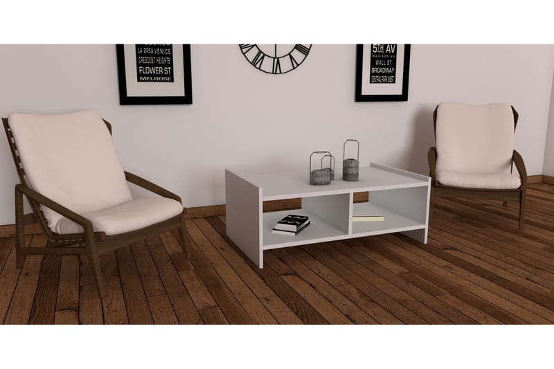 Jysaiah Sofabord 90 cm med Oppbevaringshyller - Hvit - Møbler - Bord - Sofabord