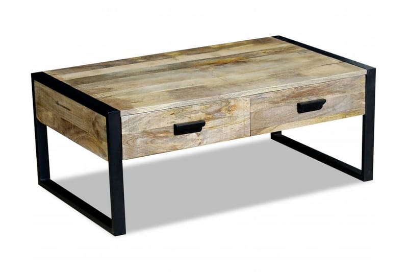 Kaffebord med 2 Skuffer Solid Mangotre 100x60x40 cm - Mangotre/Svart - Sofabord
