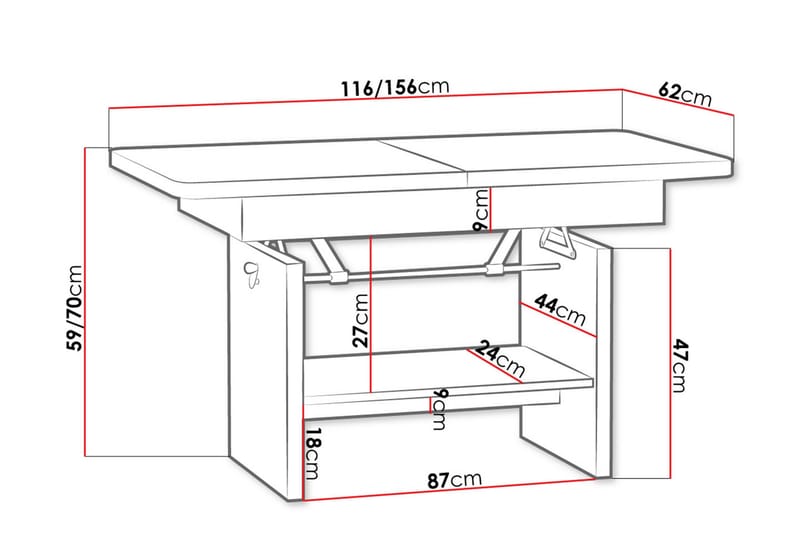 Kanej Sofabord 116 cm Hev- og Senkbart med Oppbevaring Hylle - Beige/Grå - Sofabord