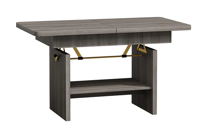 Kanej Sofabord 116 cm Hev- og Senkbart med Oppbevaringshylle, Grå