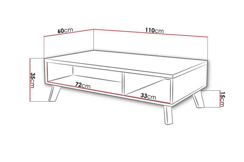 Kardos Sofabord 110 cm med Oppbevaringshyller - Natur/Svart - Møbler - Bord - Sofabord