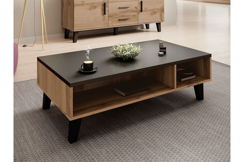 Kardos Sofabord 110 cm med Oppbevaringshyller - Natur/Svart - Møbler - Bord - Sofabord