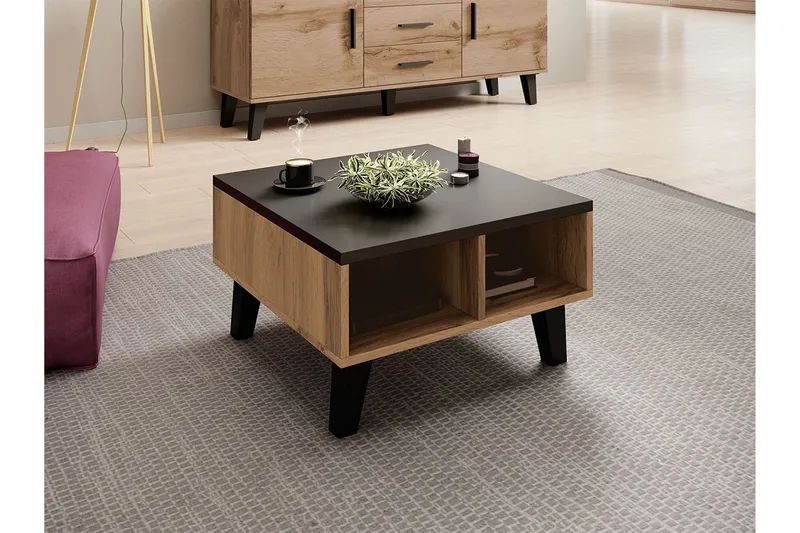 Kardos Sofabord 60 cm med Oppbevaringshyller - Natur/Svart - Møbler - Bord - Sofabord