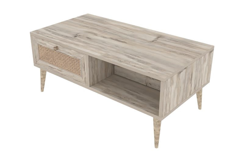Karosta Sofabord 97 cm med Oppbevaring Hylle + 2 Skuffer - Natur - Møbler - Bord - Sofabord