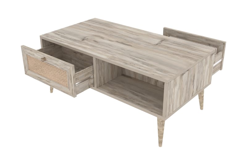 Karosta Sofabord 97 cm med Oppbevaring Hylle + 2 Skuffer - Natur - Møbler - Bord - Sofabord