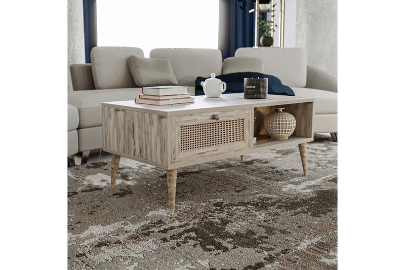 Karosta Sofabord 97 cm med Oppbevaring Hylle + 2 Skuffer - Natur - Møbler - Bord - Sofabord