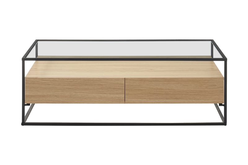 Karysma Sofabord 120 cm med Oppbevaring 2 Skuffer + Hylle - Glass/EikdEikor/Svart - Sofabord