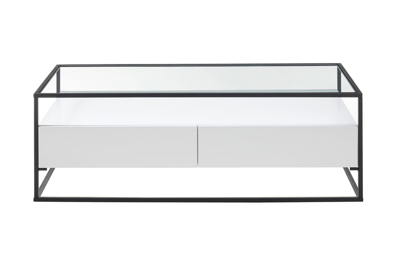 Karysma Sofabord 120 cm med Oppbevaring 2 Skuffer + Hylle - Glass/Hvit - Sofabord