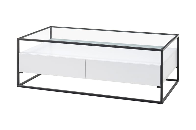Karysma Sofabord 120 cm med Oppbevaring 2 Skuffer + Hylle - Glass/Hvit - Møbler - Bord - Sofabord