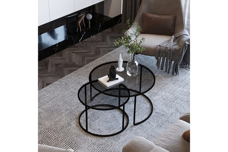 Kashiwa 60 cm Rundt Sofabord i Glass med Glass og Metall - Røykgrå - Møbler - Bord - Sofabord