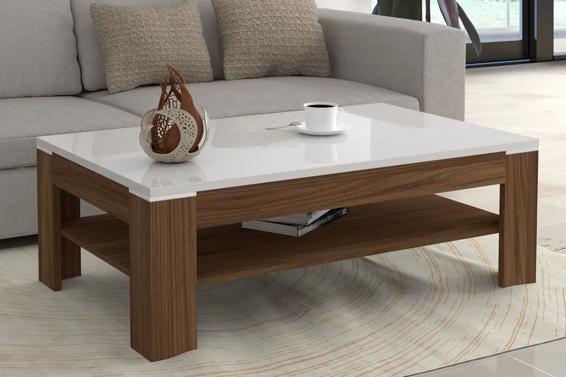 Keoisha Sofabord 120 cm med Oppbevaringshylle - Brun/Hvit - Møbler - Bord - Sofabord