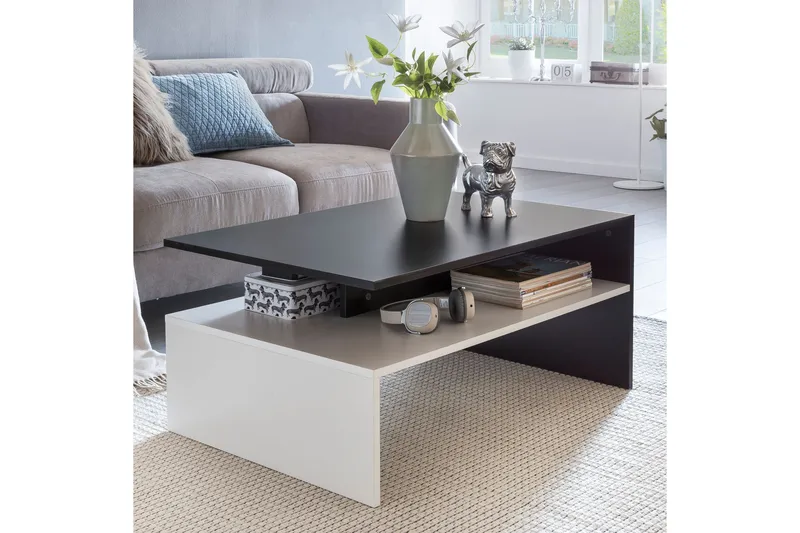 Ketchum Sofabord 90 cm med Oppbevaringshylle - Svart/Hvit - Møbler - Bord - Sofabord