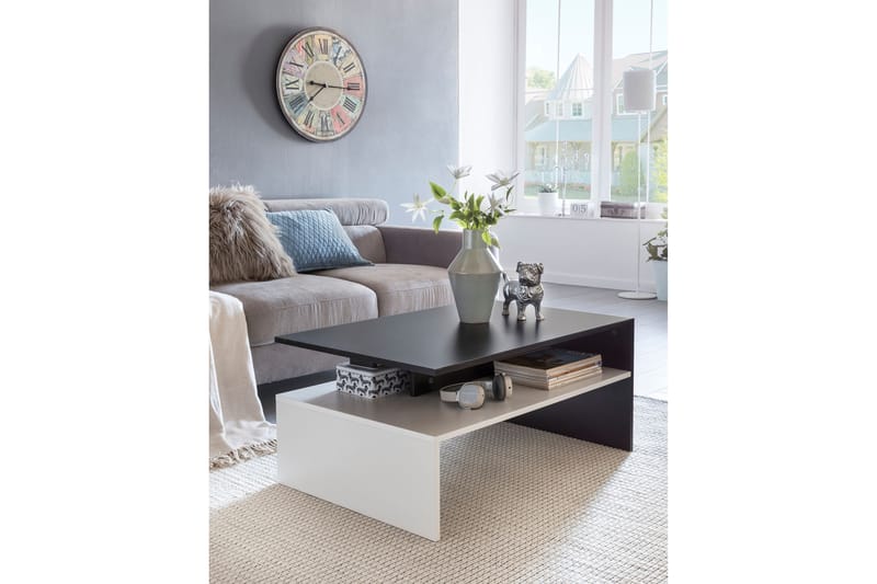 Ketchum Sofabord 90 cm med Oppbevaringshylle - Svart/Hvit - Møbler - Bord - Sofabord