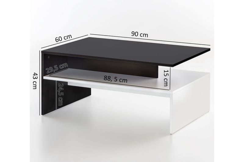 Ketchum Sofabord 90 cm med Oppbevaringshylle - Svart/Hvit - Møbler - Bord - Sofabord