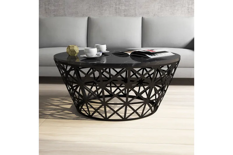 Koraleigh Sofabord 90 cm Rundt Marmormønster - Svart - Møbler - Bord - Sofabord