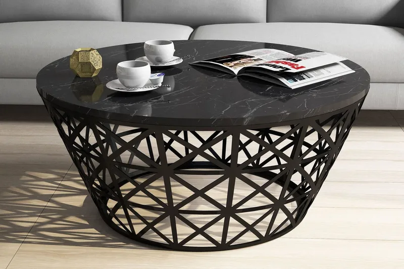 Koraleigh Sofabord 90 cm Rundt Marmormønster - Svart - Møbler - Bord - Sofabord