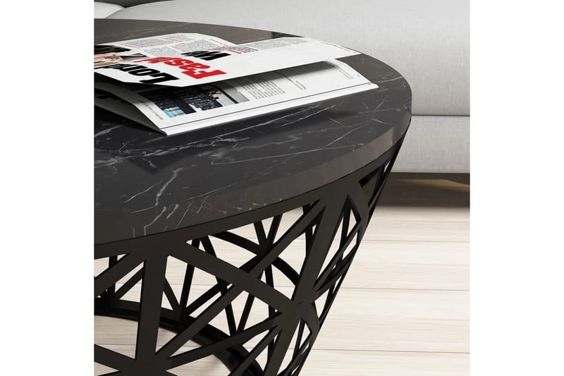 Koraleigh Sofabord 90 cm Rundt Marmormønster - Svart - Møbler - Bord - Sofabord