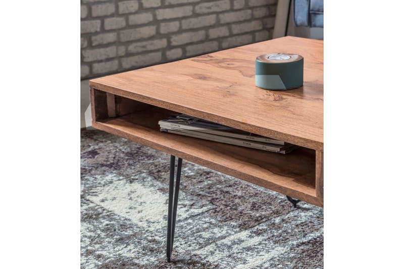 Langner Sofabord 60 cm med Oppbevaring 2 Skuffer + Hyller - Akacia/Svart - Møbler - Bord - Sofabord