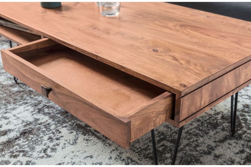 Langner Sofabord 60 cm med Oppbevaring 2 Skuffer + Hyller - Akacia/Svart - Møbler - Bord - Sofabord