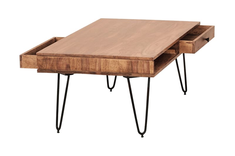 Langner Sofabord 60 cm med Oppbevaring 2 Skuffer + Hyller - Akacia/Svart - Møbler - Bord - Sofabord