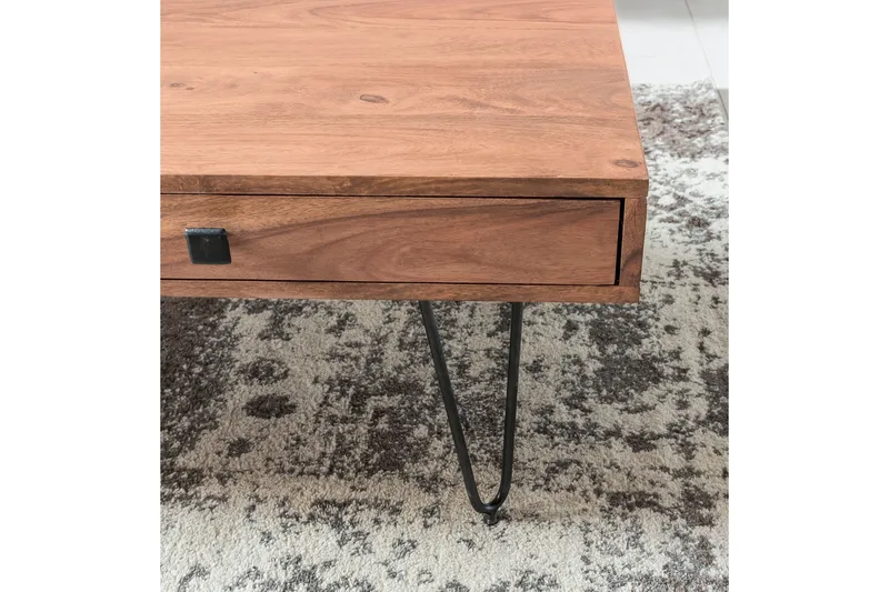 Langner Sofabord 60 cm med Oppbevaring 2 Skuffer + Hyller - Akacia/Svart - Møbler - Bord - Sofabord - Sofabord med oppbevaring