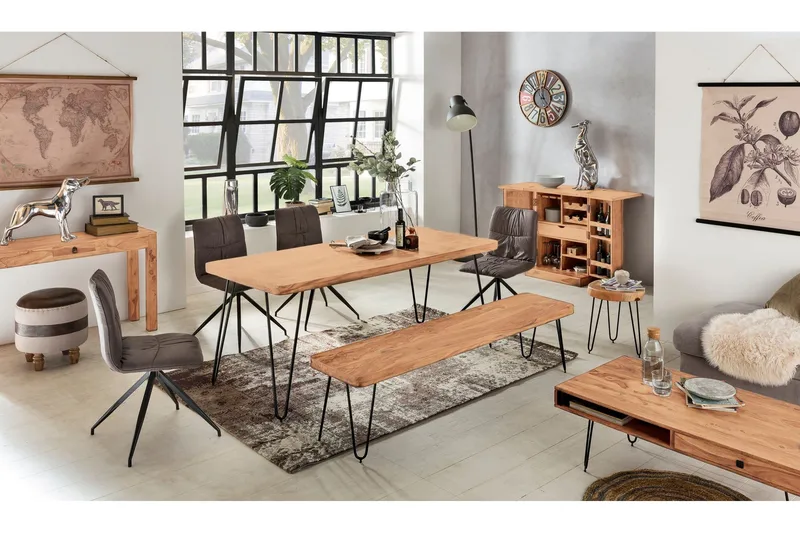 Langner Sofabord 60 cm med Oppbevaring 2 Skuffer + Hyller - Akacia/Svart - Møbler - Bord - Sofabord - Sofabord med oppbevaring