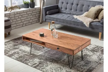 Langner Sofabord 60 cm med Oppbevaring 2 Skuffer + Hyller - Akacia/Svart - Møbler - Bord - Sofabord - Sofabord med oppbevaring