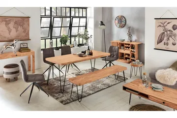 Langner Sofabord 60 cm med Oppbevaring 2 Skuffer + Hyller - Akacia/Svart - Møbler - Bord - Sofabord - Sofabord med oppbevaring