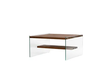 Lepinas 75 cm Firkantet Sofabord med Glassider og Hylle i Lyst Tre - Brun - Møbler - Bord - Sofabord