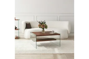 Lepinas 75 cm Firkantet Sofabord med Glassider og Hylle i Lyst Tre - Brun - Møbler - Bord - Sofabord