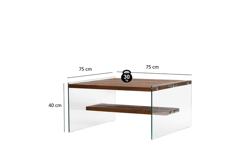 Lepinas 75 cm Firkantet Sofabord med Glassider og Hylle i Lyst Tre - Brun - Møbler - Bord - Sofabord