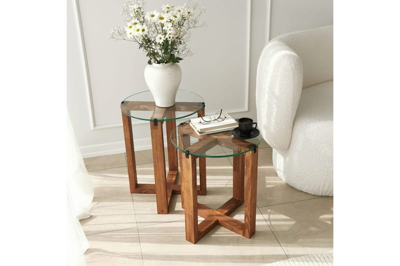 Liepene Settbord 50x40x50 cm Rundt - Brun - Møbler - Bord - Sofabord