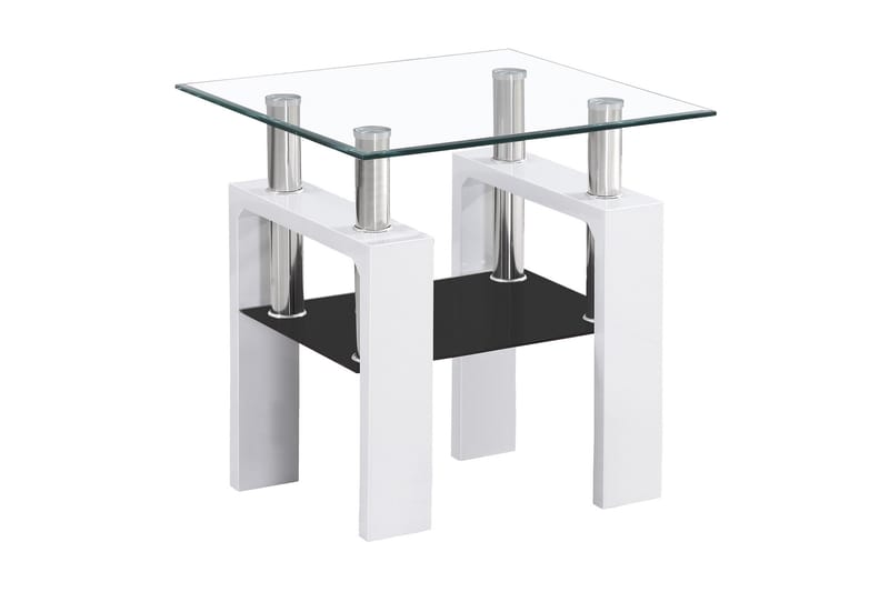 Lissana D Sofabord 60 cm med Oppbevaringshylle - Glass/Hvit - Sofabord