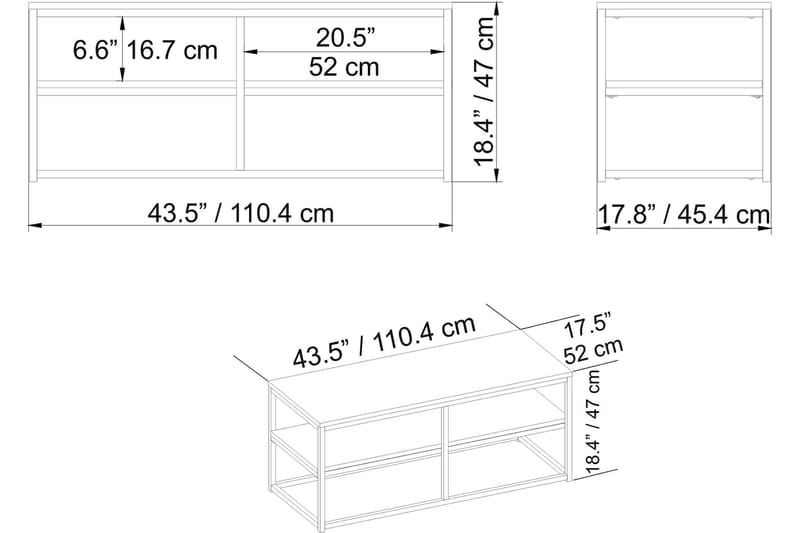 Lunnom Sofabord 110 cm med Oppbevaringshylle - Brun/Svart - Møbler - Bord - Sofabord