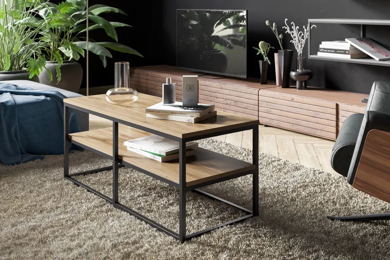 Lunnom Sofabord 110 cm med Oppbevaringshylle - Brun/Svart - Møbler - Bord - Sofabord