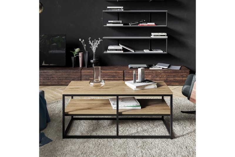 Lunnom Sofabord 110 cm med Oppbevaringshylle - Brun/Svart - Møbler - Bord - Sofabord