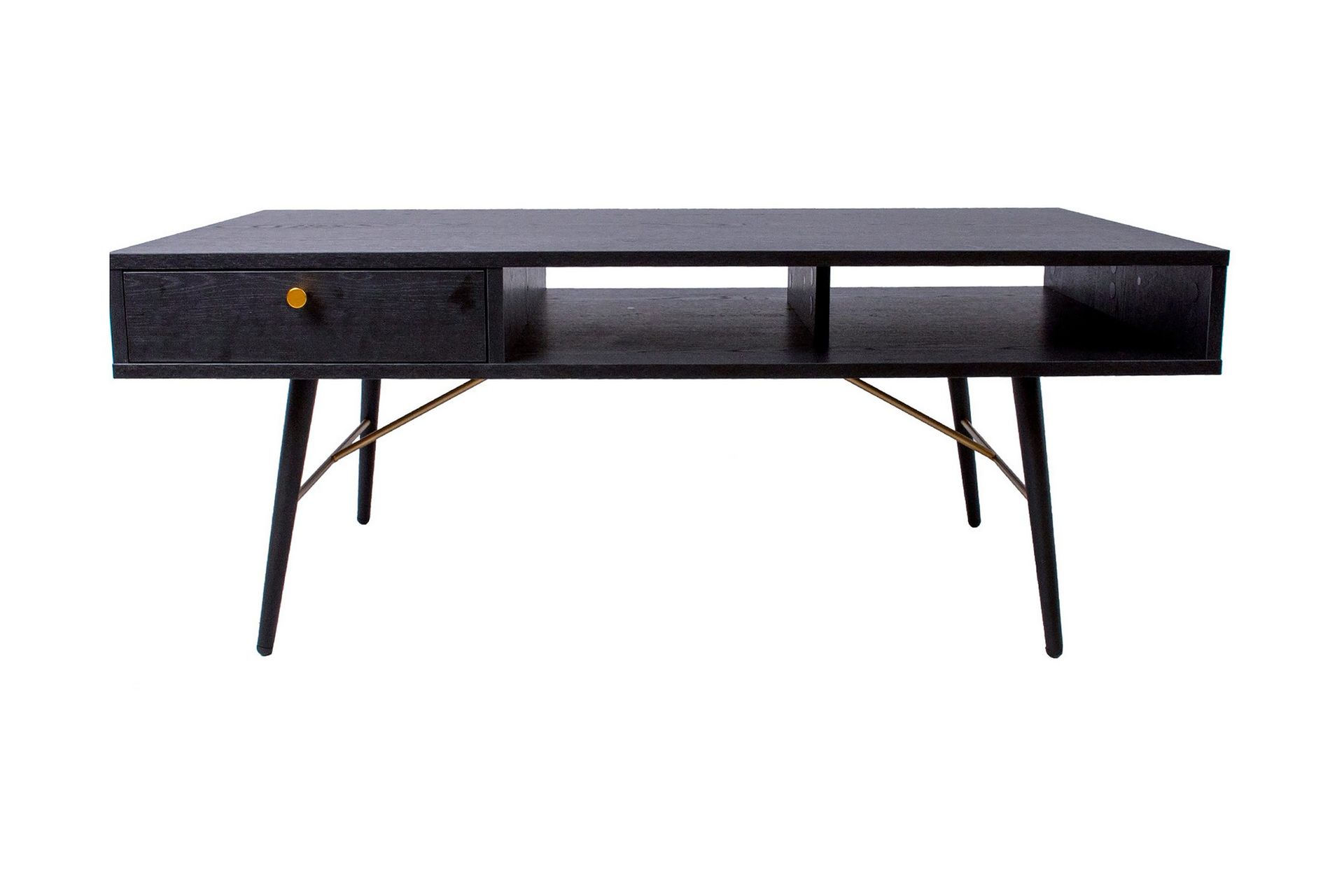 Luxem Sofabord 115 cm med Oppbevaringsskuff + Hylle - Svart/Kobber