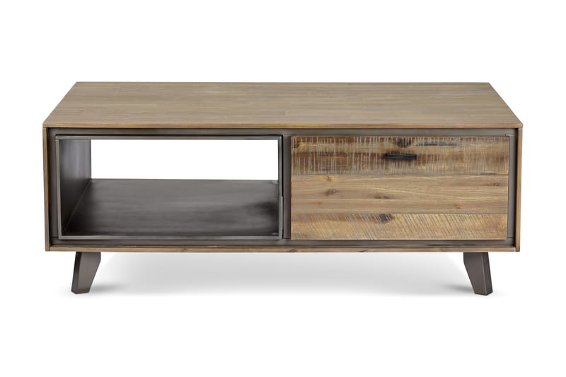 Malaga Sofabord 120 cm med Oppbevaringshylle + Skuffer - Akacia/Beige/Grå - Sofabord