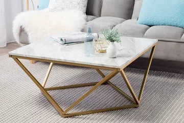 Malibu Kvadratisk Sofabord 80 cm i Marmor med Metallstativ - Hvit - Møbler - Bord - Sofabord