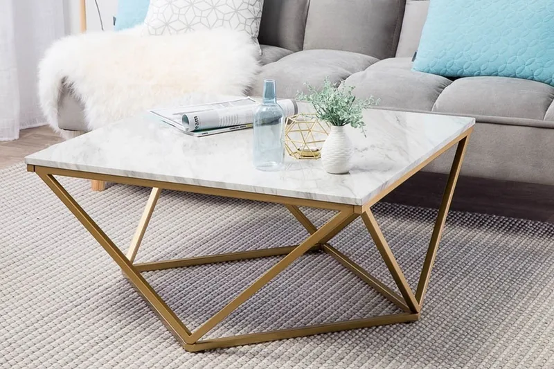 Malibu Kvadratisk Sofabord 80 cm i Marmor med Metallstativ - Hvit - Møbler - Bord - Sofabord