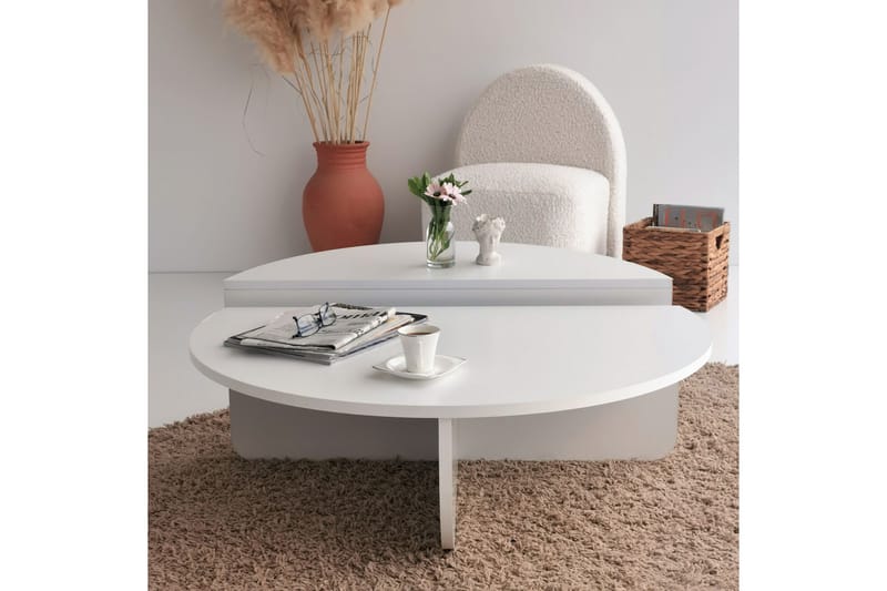 Malling Sofabord 90x30x90 cm Oval - Hvit - Møbler - Bord - Sofabord